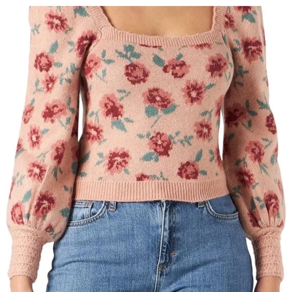 Floral Scoop Neck Sweater - Pink Floral